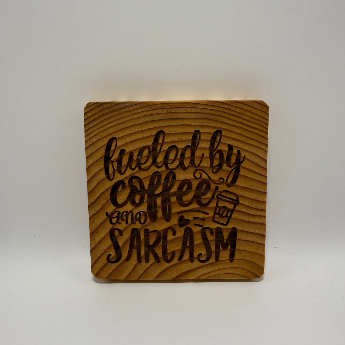 Engraved Coaster - Fueled by Coffee and Sarcasm