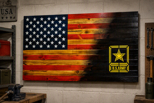 Wooden American Flag with Army Logo
