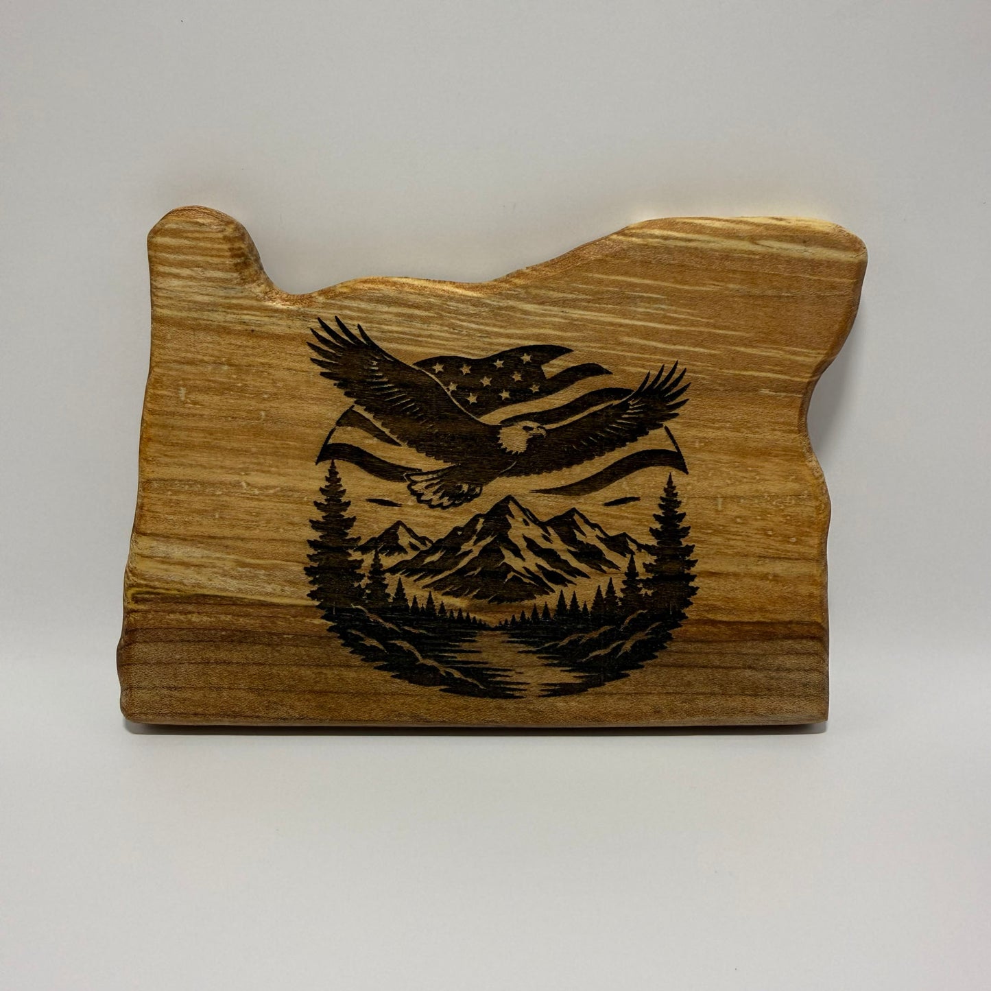 Engraved Coaster - Oregon Flag, Eagle, Mountain