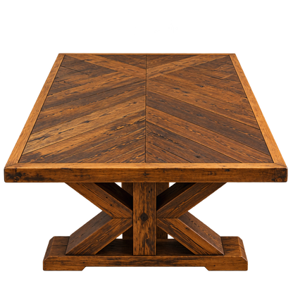 Reclaimed Wood Coffee Table — Herringbone & Trestle Base