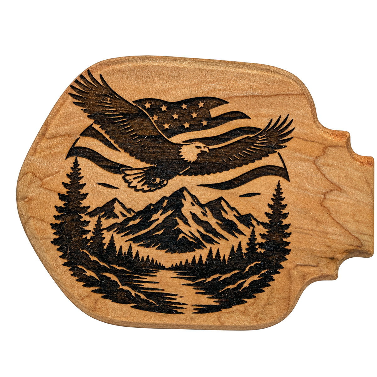 Design inspiration: Mountain, eagle. Past-work example; choose your size and wood.