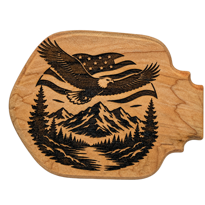 Design inspiration: Mountain, eagle. Past-work example; choose your size and wood.