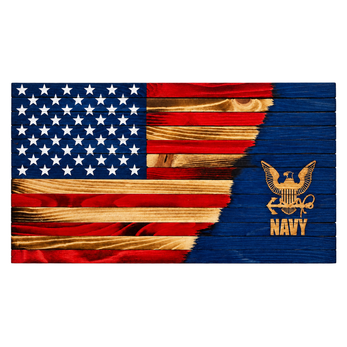 Navy wooden flag design example.